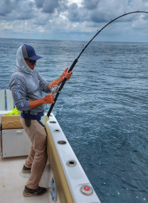 reef fishing rod in Costa Rica aboard Colio with Mike Hennessy