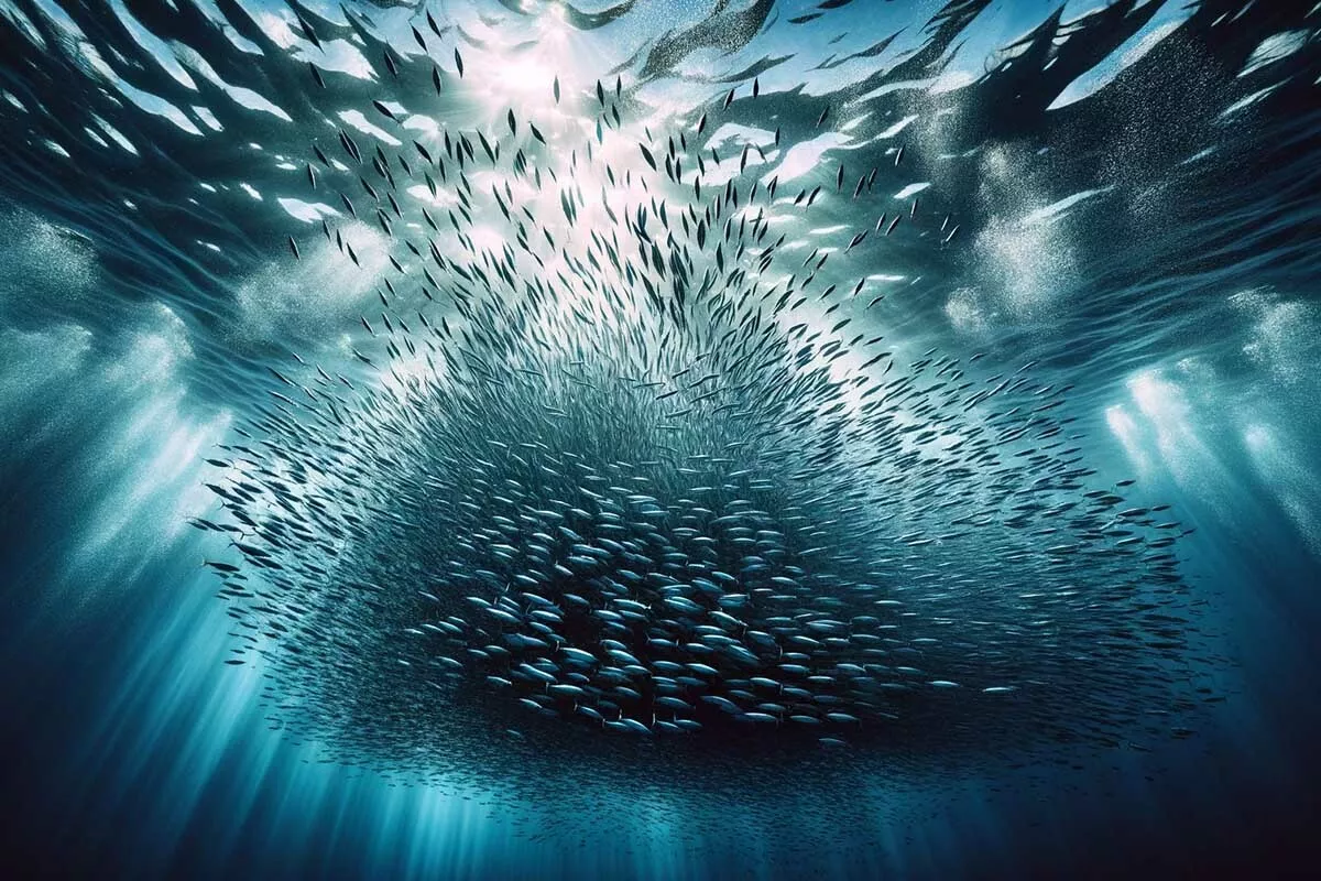 wahoo baits balled up near the surface