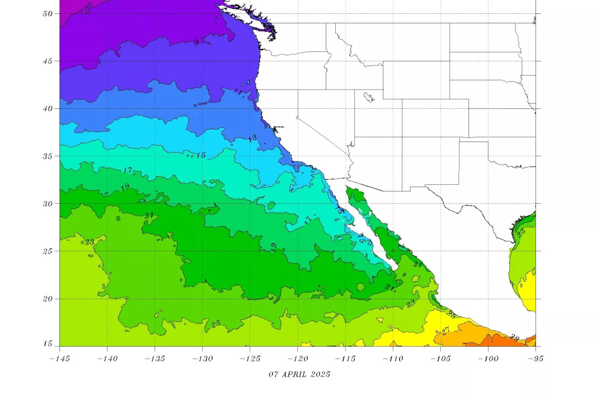 western united states sea surface temperatures chart