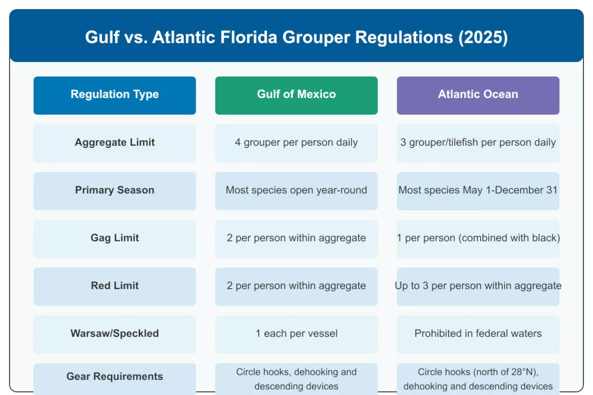 chart comparing gulf and atlantic grouper regulations for florida