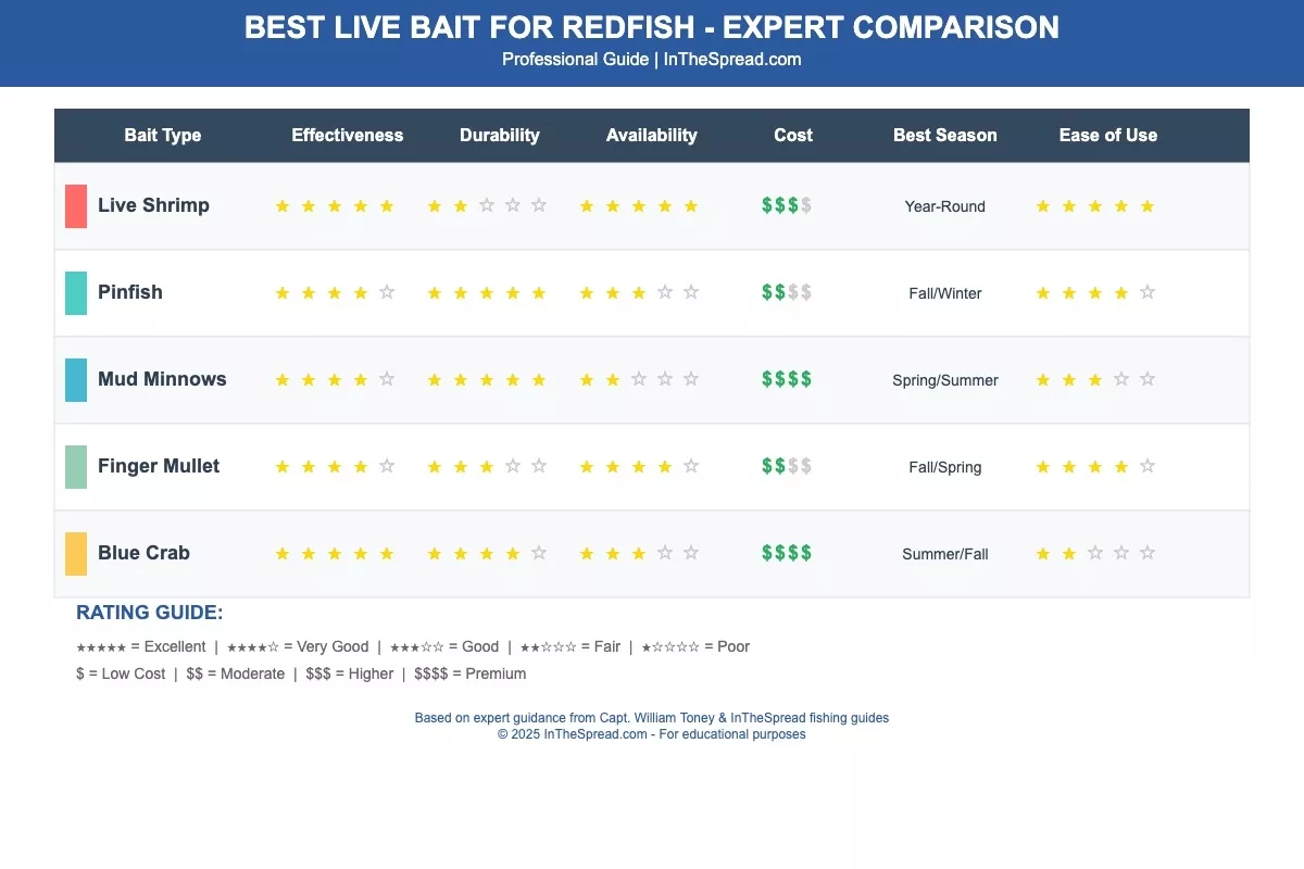 chart comparing the best live baits for redfish