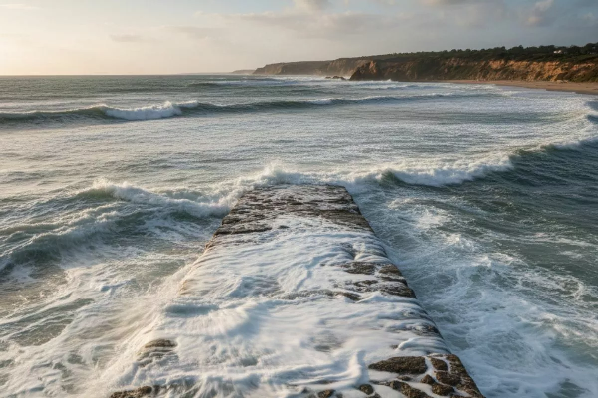 pitcure of a jetty extending into the incoming tide