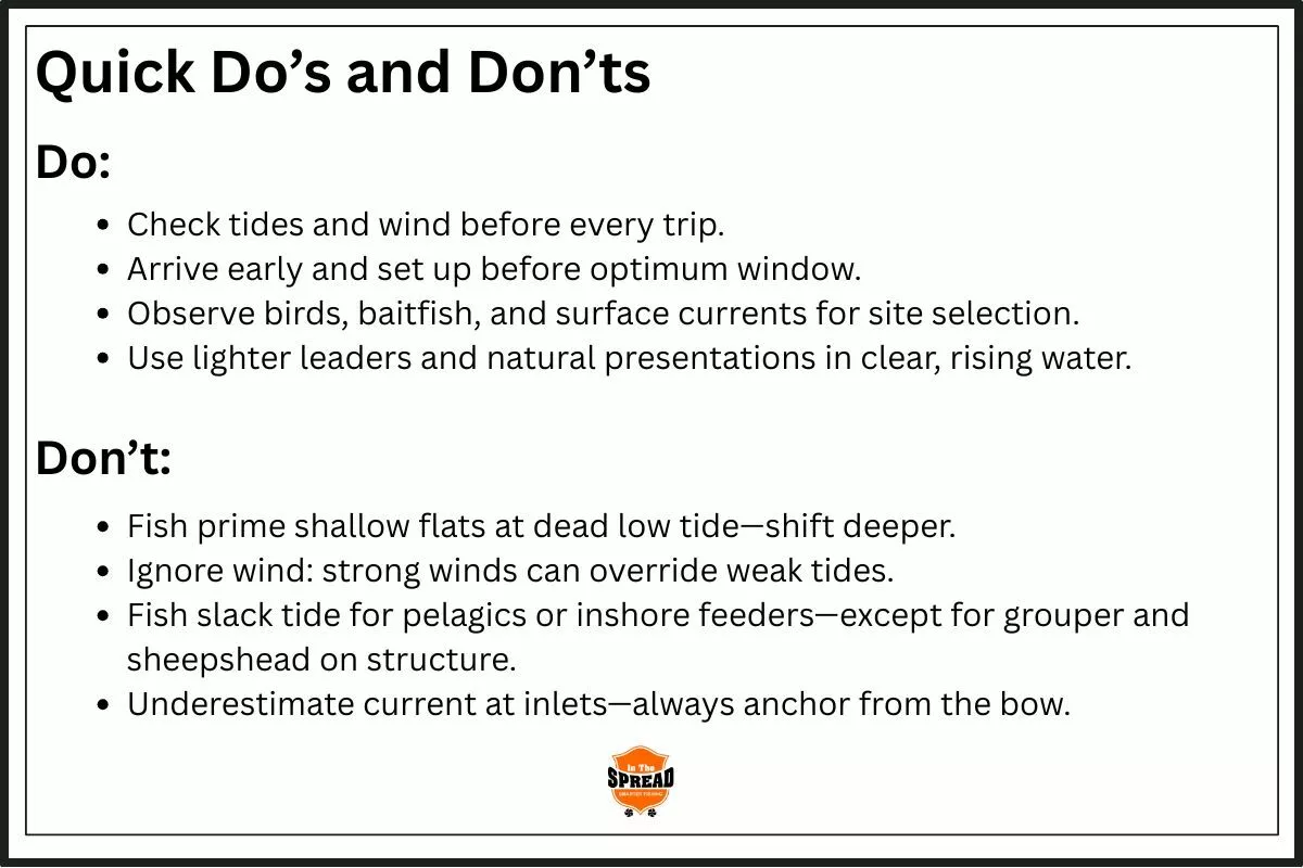 do's and don'ts chart for fishing tide changes