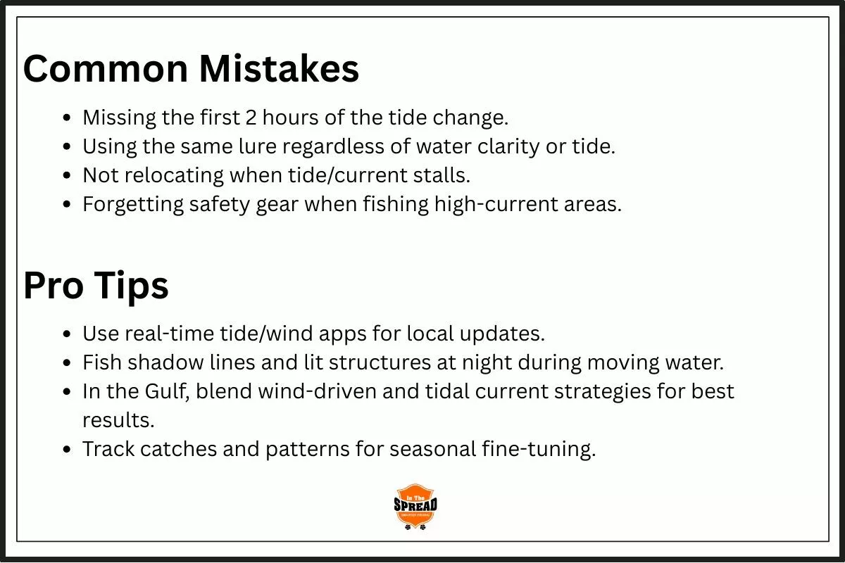 chart showing comming mistakes when fishing tides