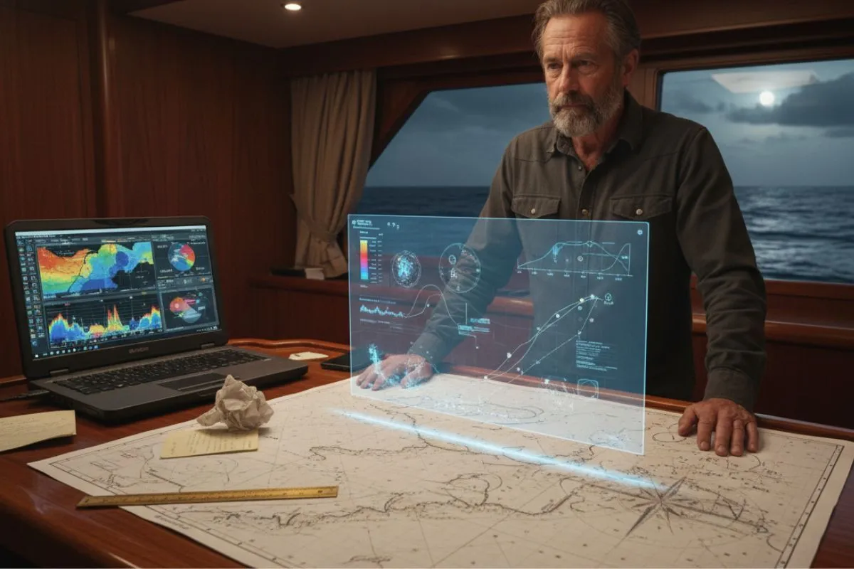 Offshore captain standing at navigation desk