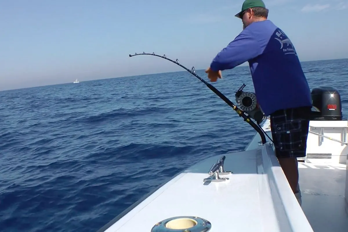 angler fighting daytime swordfish
