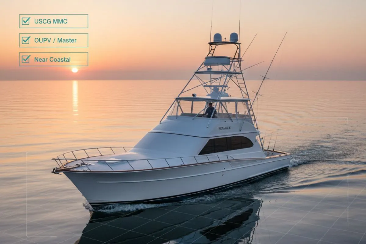 sport fishing charter yacht underway with licensed captain
