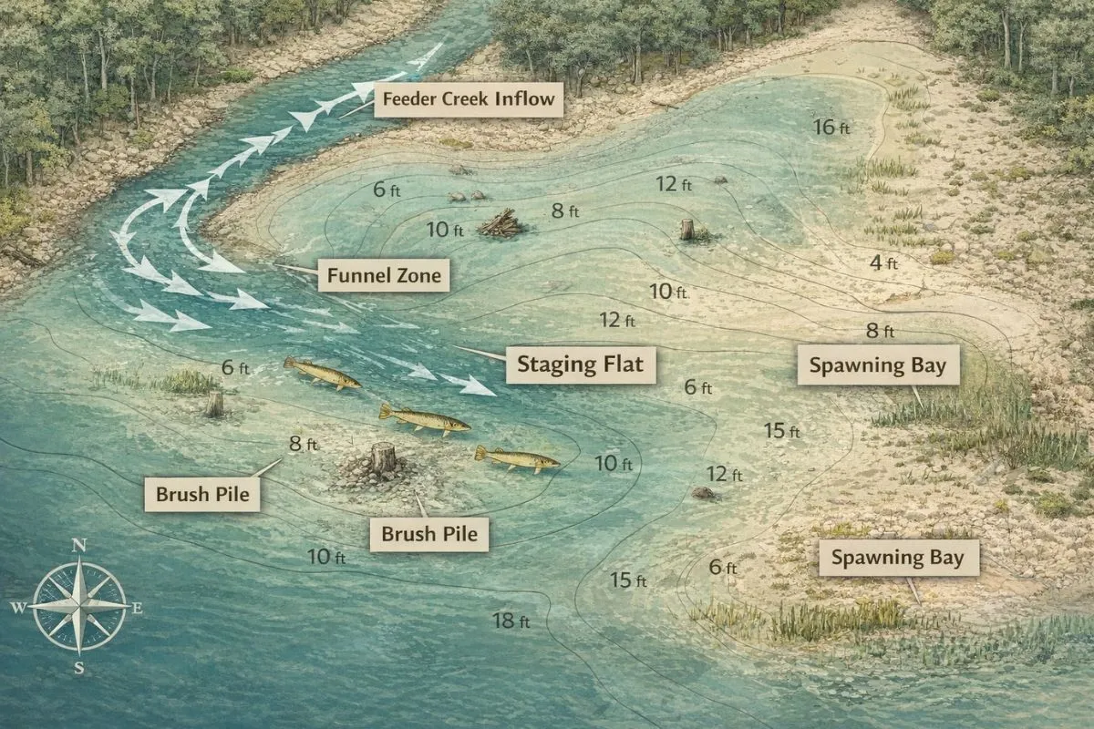Overhead structure diagram showing spawning area for muskie