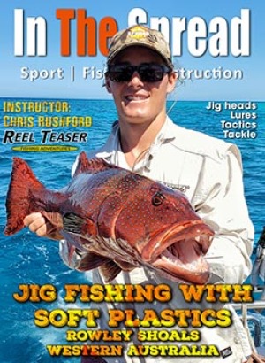 coral trout caught by Thomas Hilton jigging soft plastics at Rowley Shoals on a jig head rigged with a soft plastic