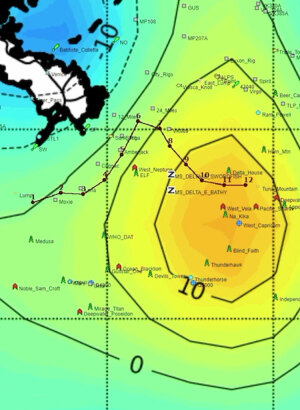 submarine topography chart shows swordfish fishing areas