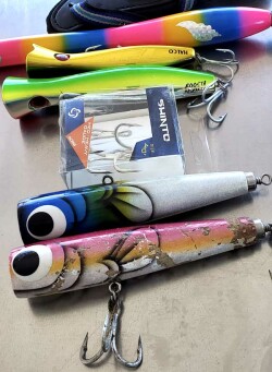 Halco popper rigged with heavy gauge treble hooks for GT fishing