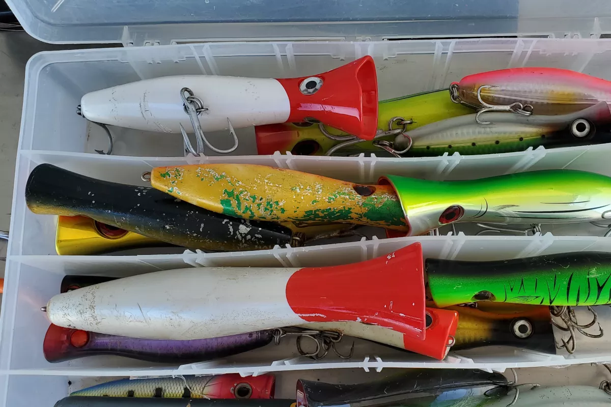 range of poppers in different sizes for giant trevally GT