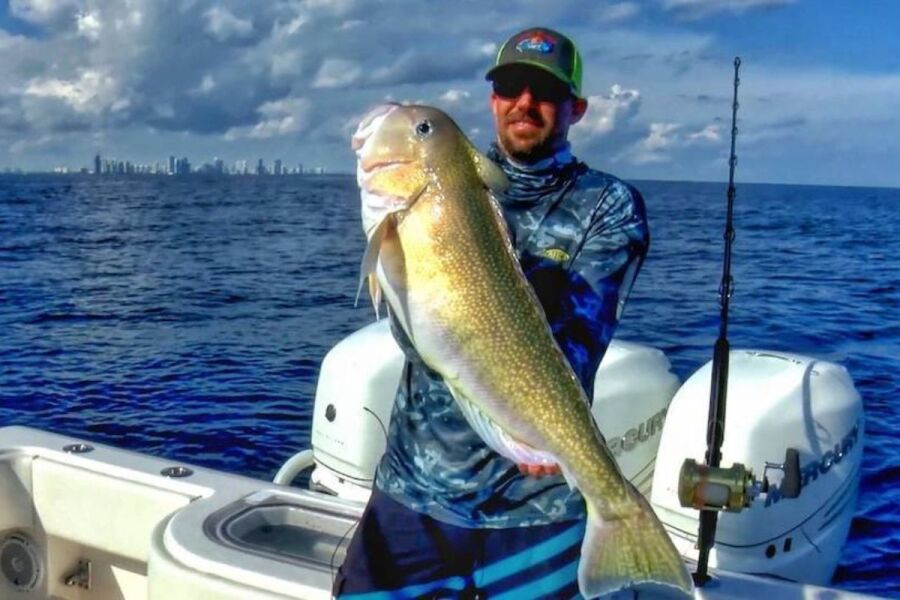 Mike Dumas aka Mutton Mike catches a golden tilefish off Miami