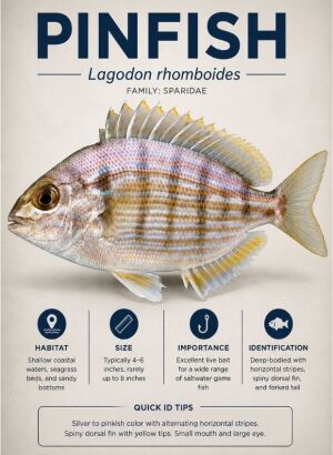 Pinfish identification image showing Lagodon rhomboides with dorsal spines and striped body